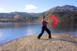 tai chi fan outside in the wind - a bit of a flutter